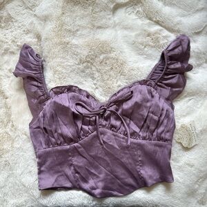 Anthropologie Lilac Ruffled Tie-Front Crop Top
